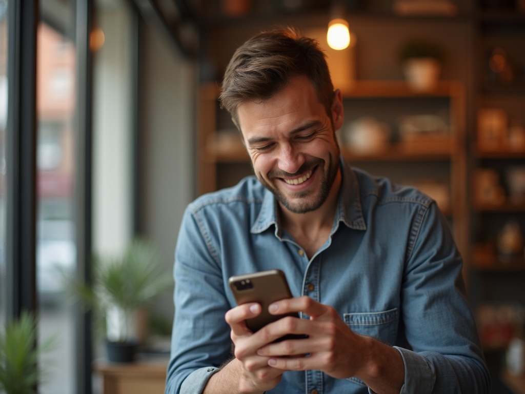 Unternehmer betrachtet seine neue Website auf dem Smartphone